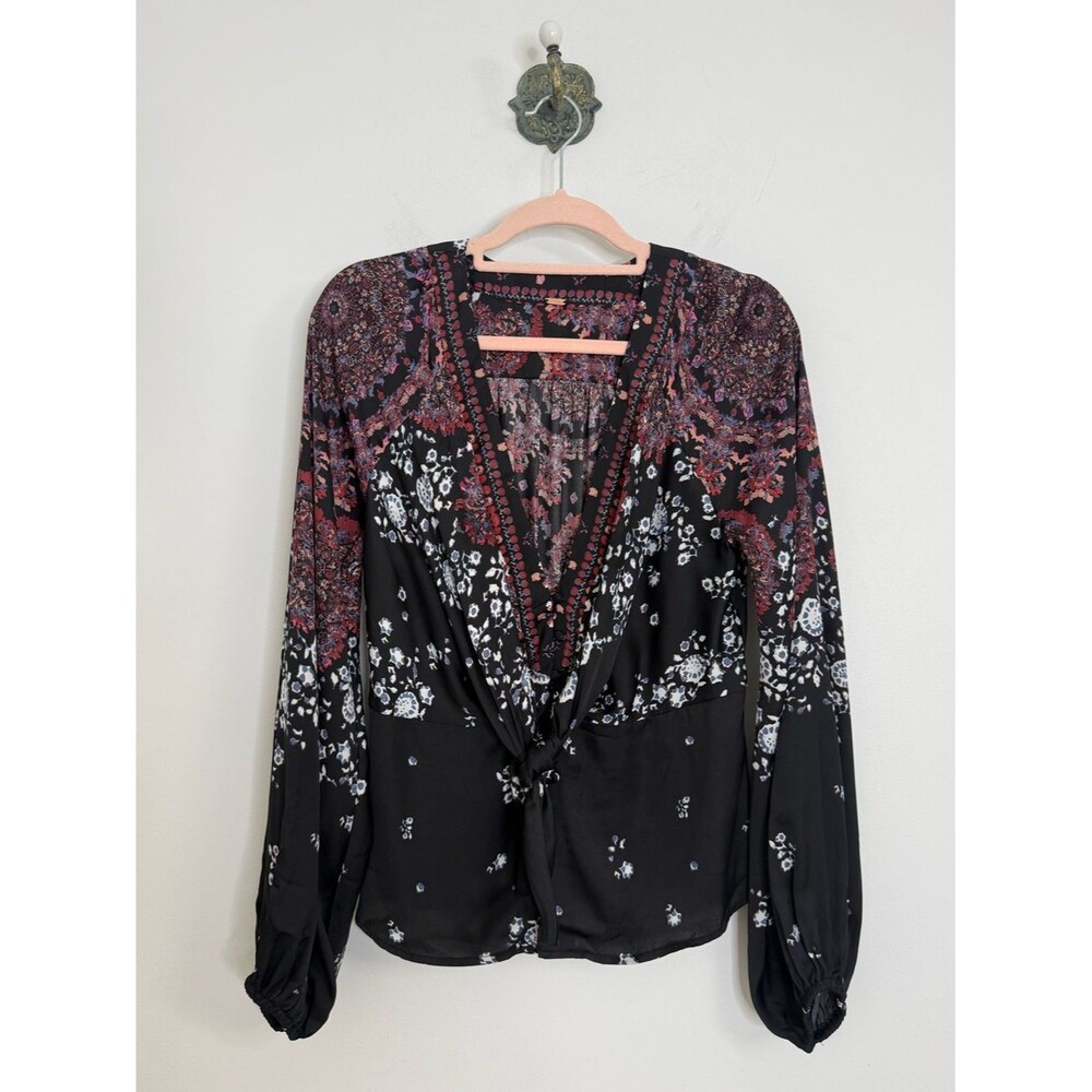 Free People Run Free Blouse Night Combo Bohemian Floral Paisley Women's Medium